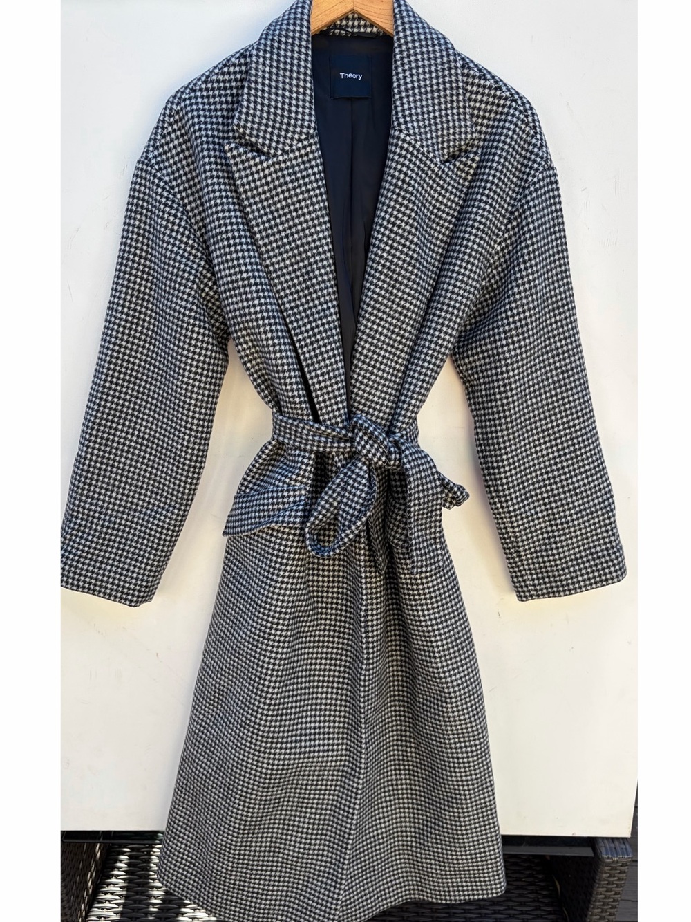 Theory Houndstooth Plaid Robe Coat
